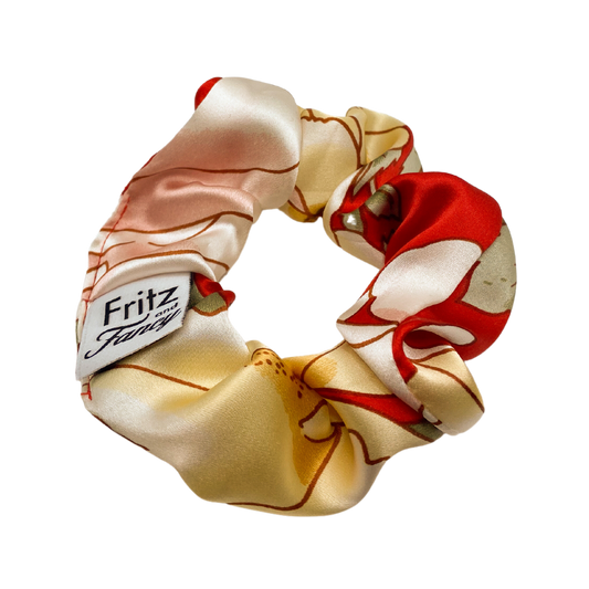 Red Floral Silk Scrunchie