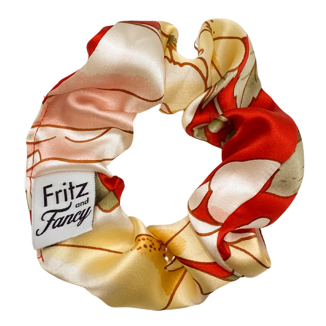 Red Floral Silk Scrunchie