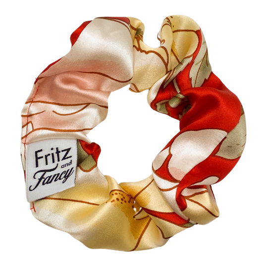Red Floral Silk Scrunchie