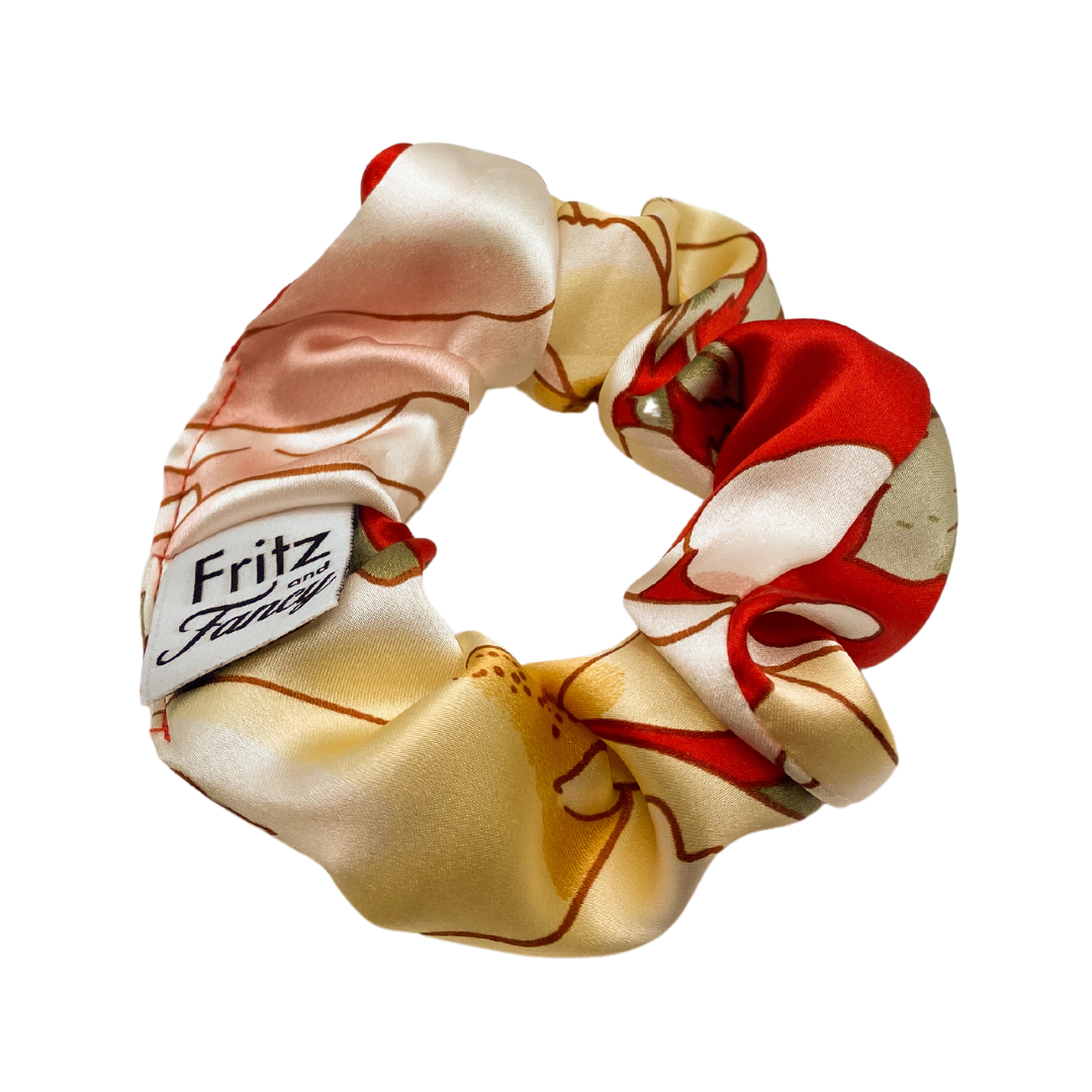 Red Floral Silk Scrunchie