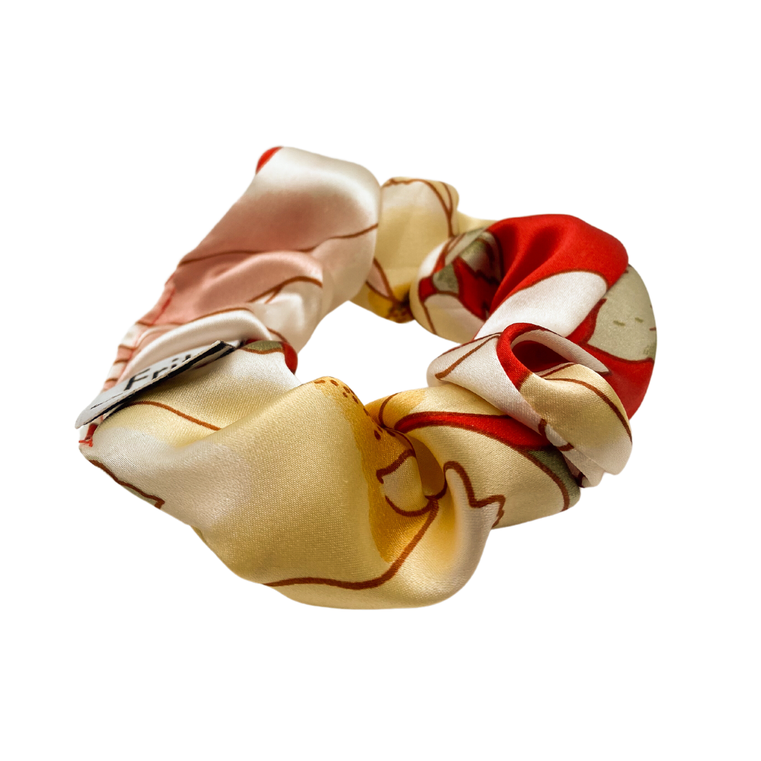 Red Floral Silk Scrunchie